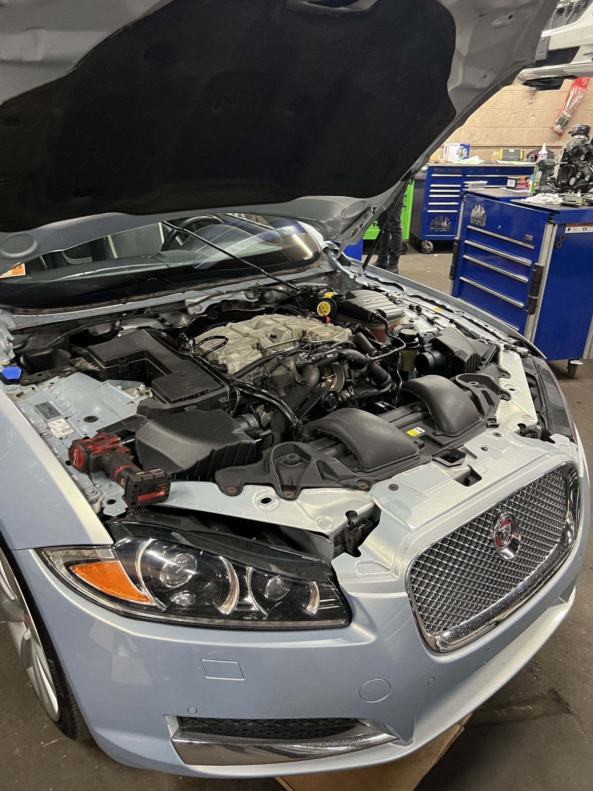Jaguar XF Silver Engine Repair step 1 at TOP CONCEPT auto repair shop Philadelphia PA