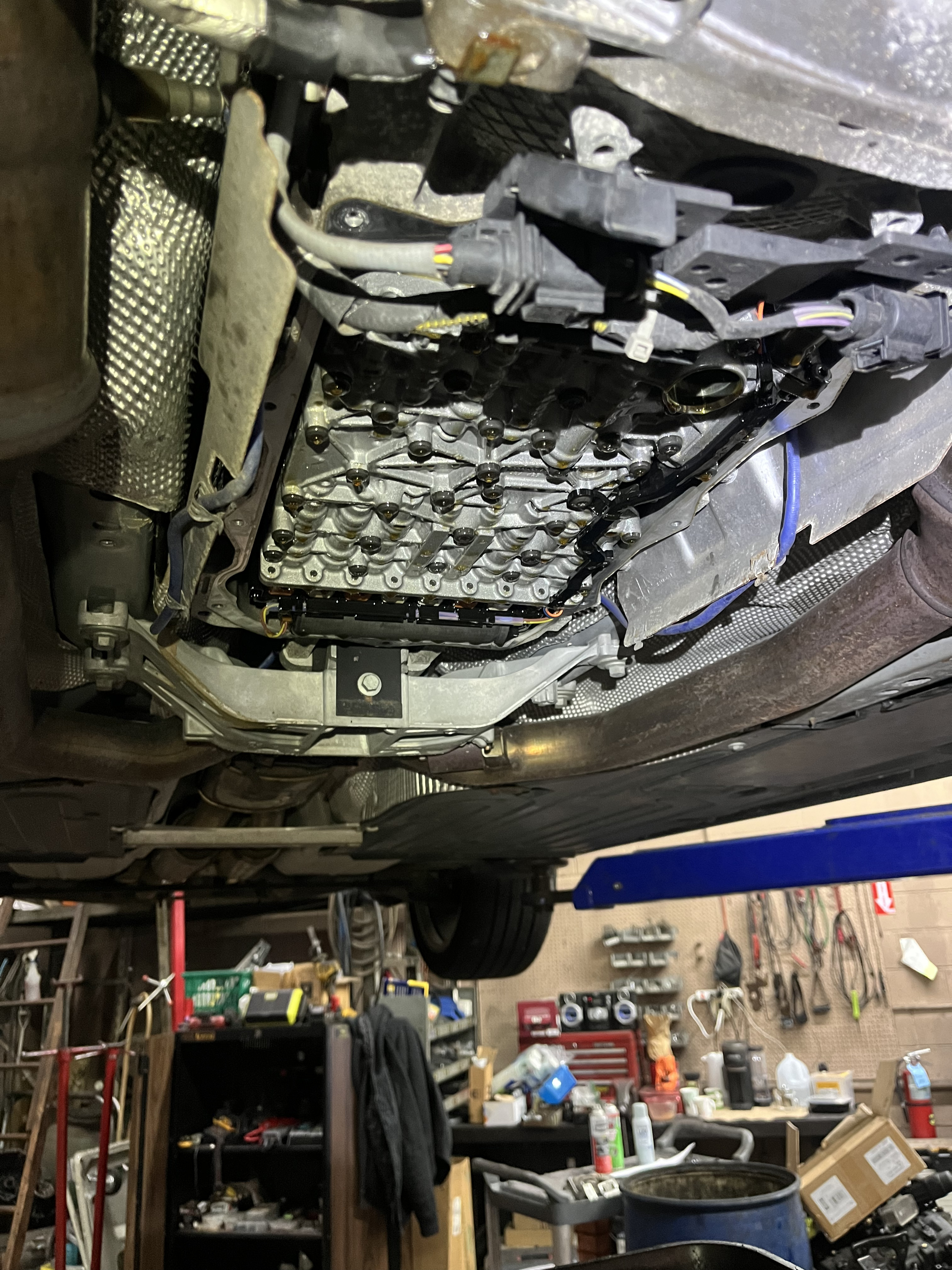 Ford Mustang underbody view of transmission and exhaust during inspection at TOP CONCEPT Philadelphia
