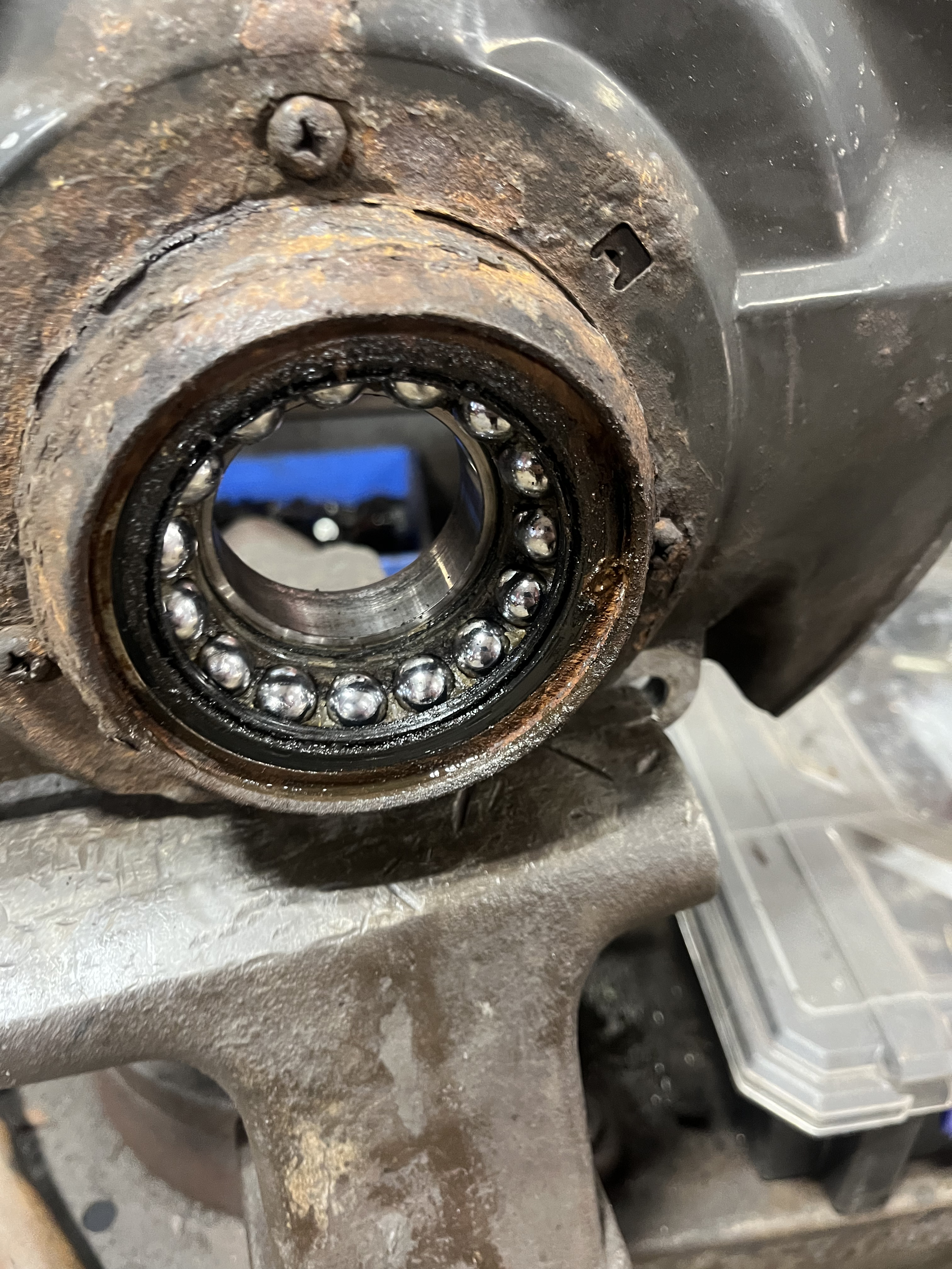 Honda Accord wheel bearing close-up showing ball race during teardown at TOP CONCEPT Philadelphia